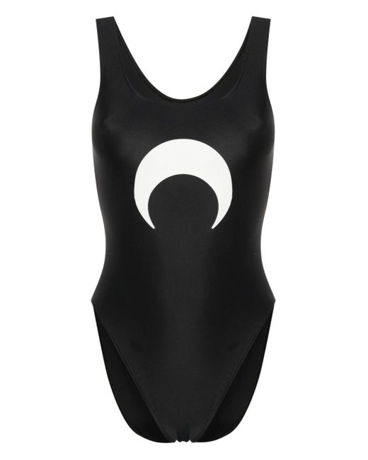 MARINE SERRE Black Crescent-moon-print Swimsuit