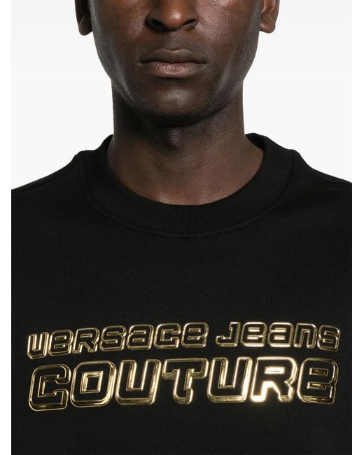 Versace Jeans Couture Black Rubberised-Logo T-Shirt for men