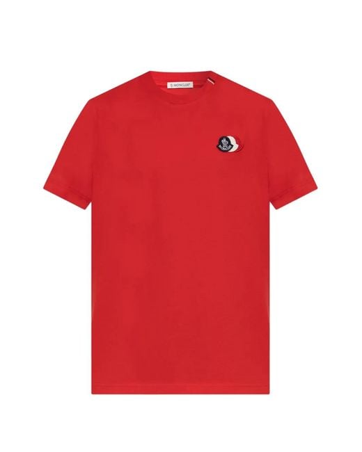 Moncler Red T-Shirt With Logo Patch for men