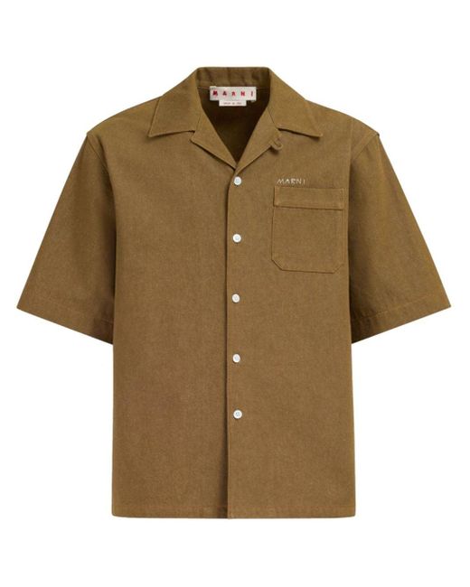 Marni Brown Logo-embroidered Cotton Shirt for men