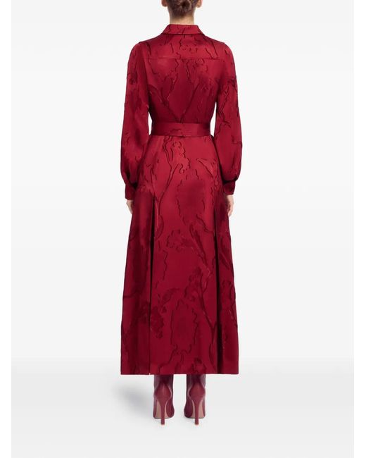 Elie Saab Red Long-Sleeve Belted Midi Dress