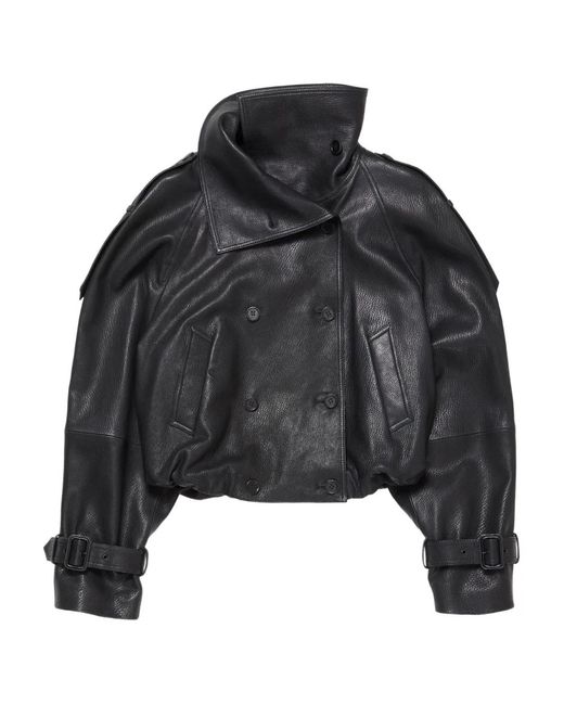 Acne Black Double-Breasted Buckled-Cuffs Leather Jacket