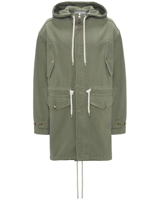J.W. Anderson Green Hooded Cotton Parka Coat for men