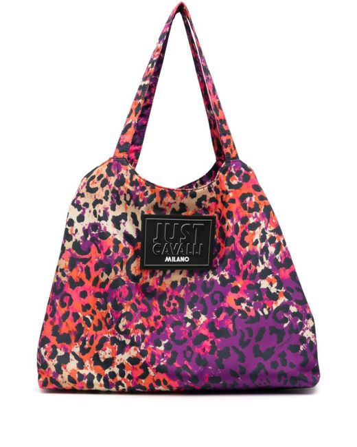Just Cavalli Red Leopard-print Tote Bag