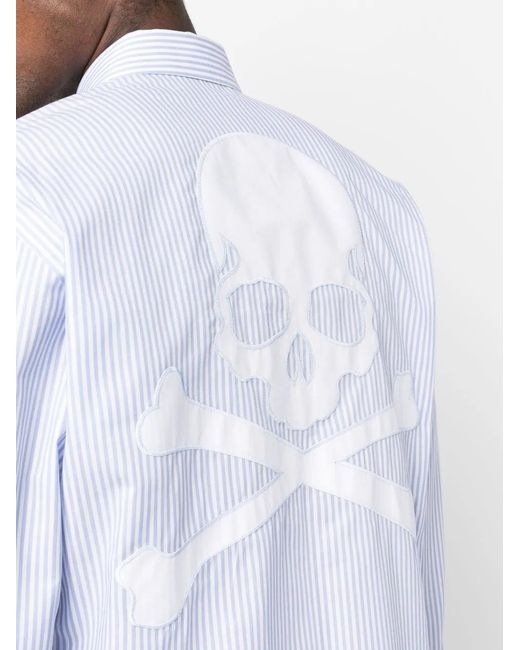 Philipp Plein White Graphic-Print Striped Shirt for men