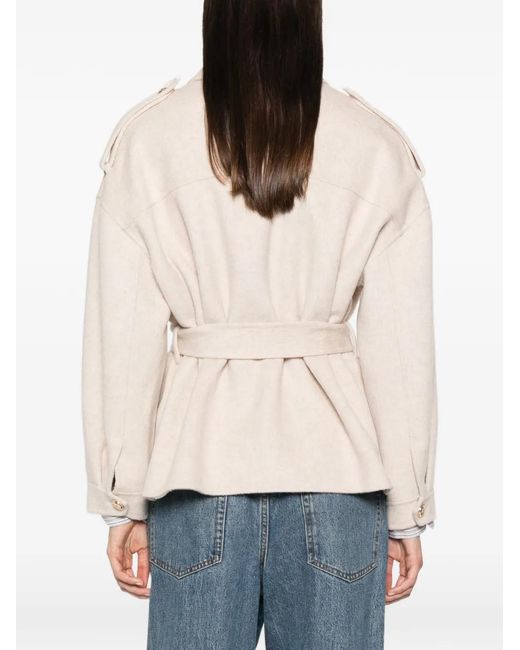 Maje White Germain Double-Breasted Belted Coat