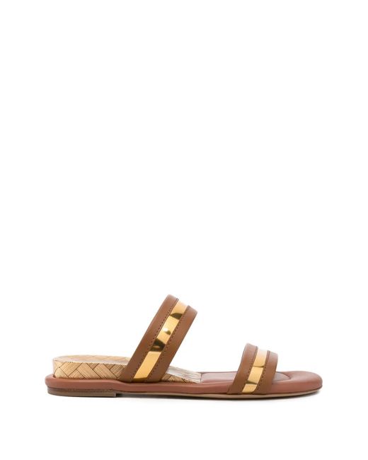 Casadei Brown Florence Metallic-Trimmed Leather Sandals