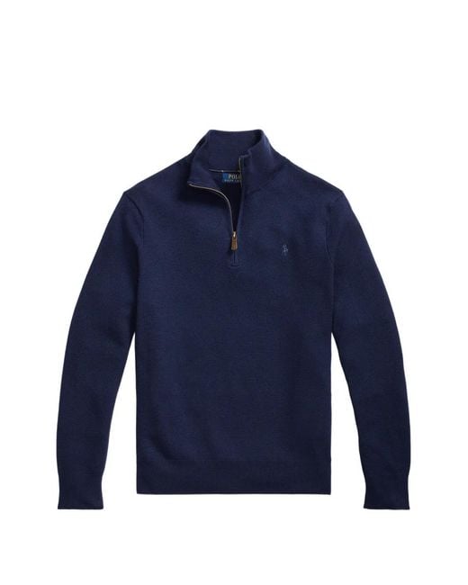 Polo Ralph Lauren Blue Quarter-Zip Textured-Knit Sweater for men