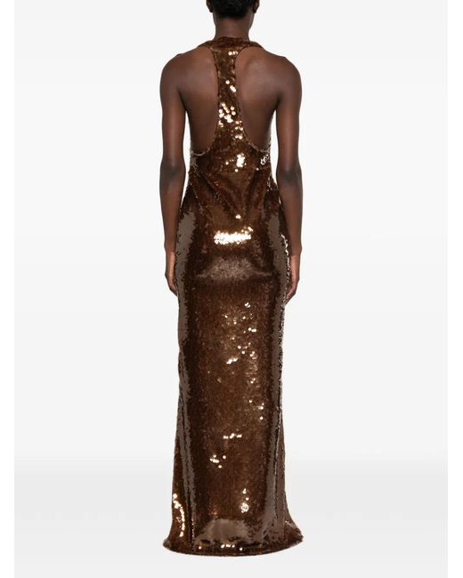 The New Arrivals Ilkyaz Ozel Brown Olympia Sequin-Embellished Maxi Dress