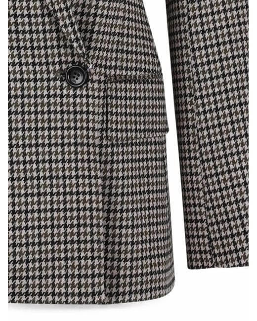 Max Mara Gray Houndstooth-Pattern Double-Breasted Blazer