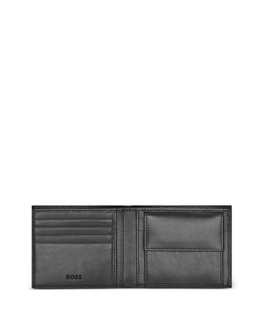 Boss Black Logo-Print Leather Wallet for men