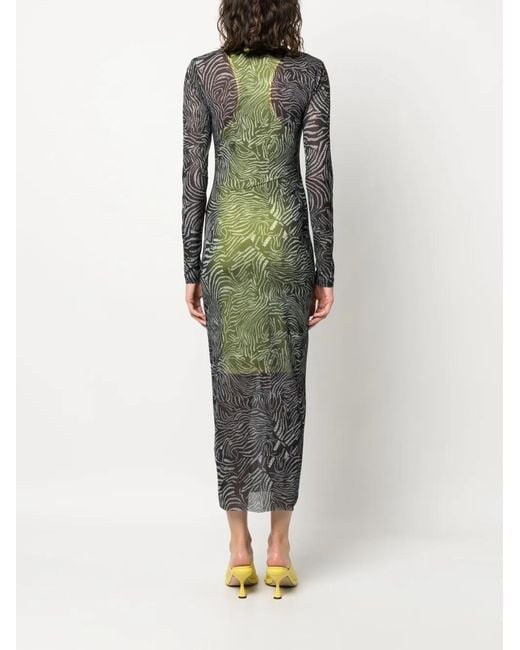 Patrizia Pepe Green Graphic-Print Tulle Dress