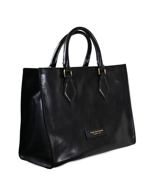 The Bridge Black Diamond-Detail Leather Top-Handle Tote Bag