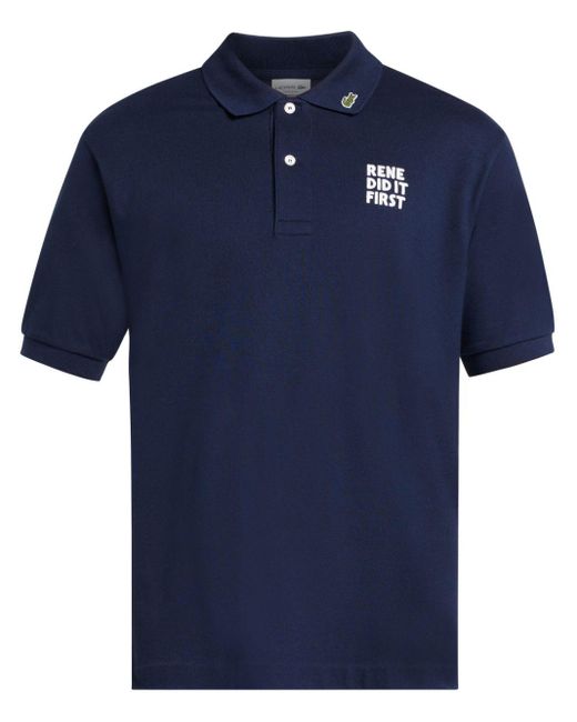 Lacoste Blue Slogan-embroidered Polo Shirt for men