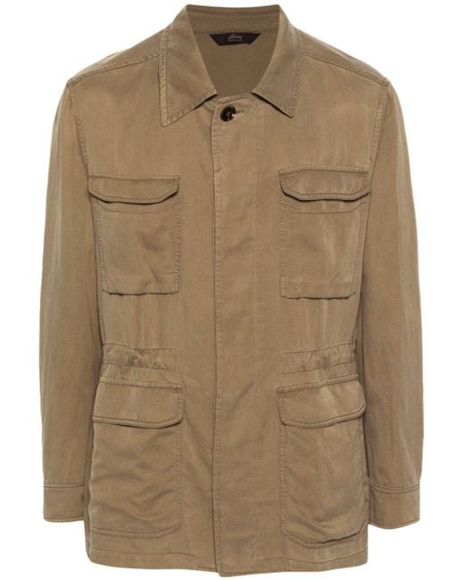 Brioni Brown Sahariana Linen Silk Jacket for men