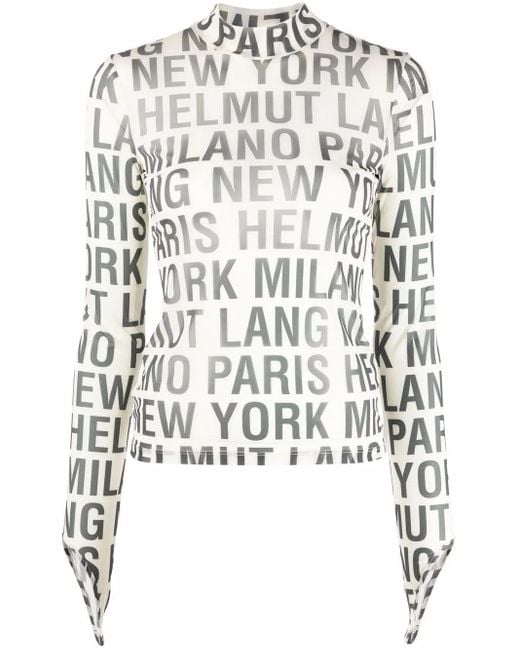 Helmut Lang White All-Over Logo Print Top
