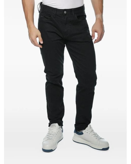 ARMANI EXCHANGE Black Logo-Embroidered Slim-Fit Jeans for men