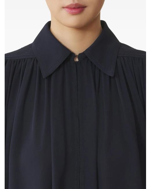 Lanvin Black Pleated-Panel Short-Sleeve Top