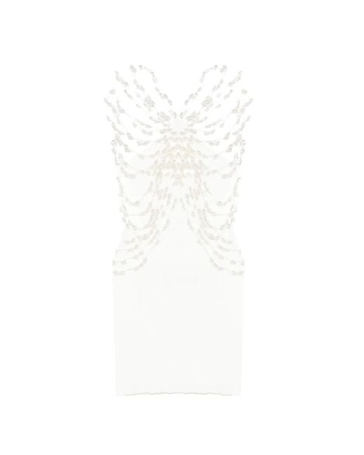 Cult Gaia White Oliviana Beaded Ribbed Mini Dress