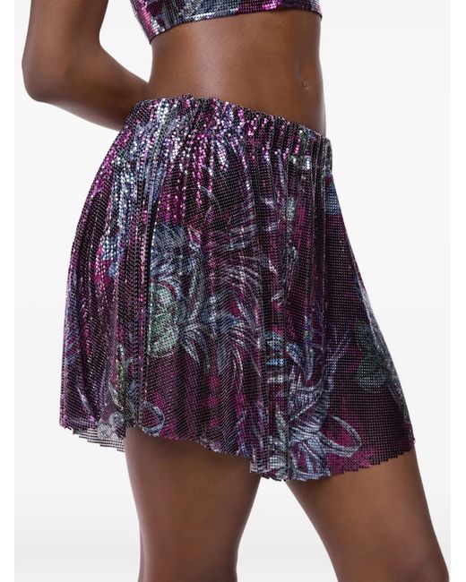 Rabanne Purple Palm-Tree-Print Shorts