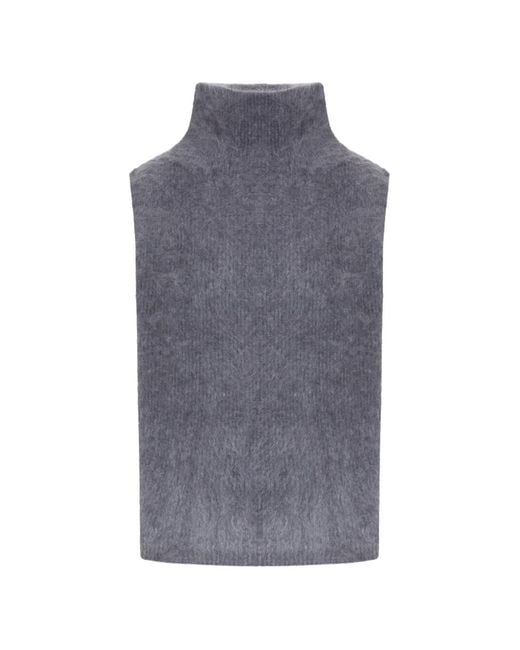 Lisa Yang Gray Brushed-Knit Turtleneck-Collar Top