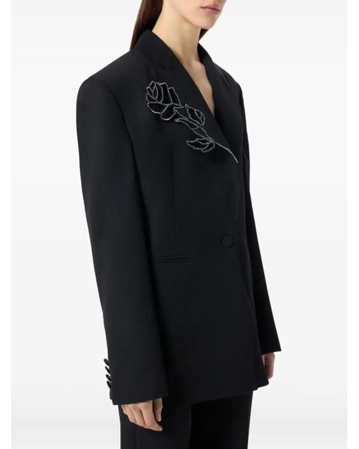 Blumarine Black Embroidered-Rose Blazer