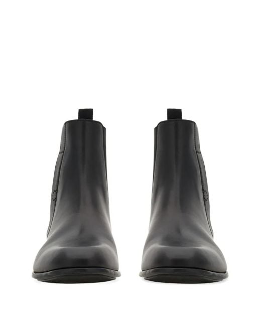 Ferragamo Black Round-Toe Leather Chelsea Boots for men