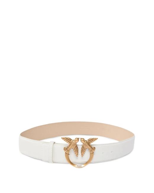 Pinko Leren Riem Met Love Birds Gesp, 4 Cm in het White