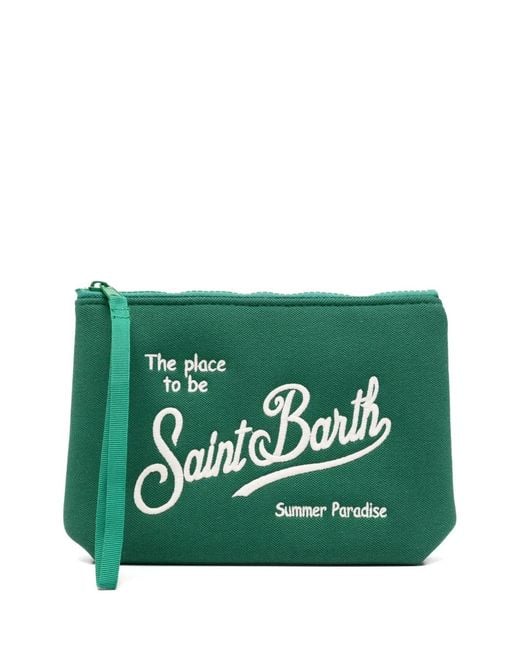 Mc2 Saint Barth Green Aline Embroidered Clutch Bag