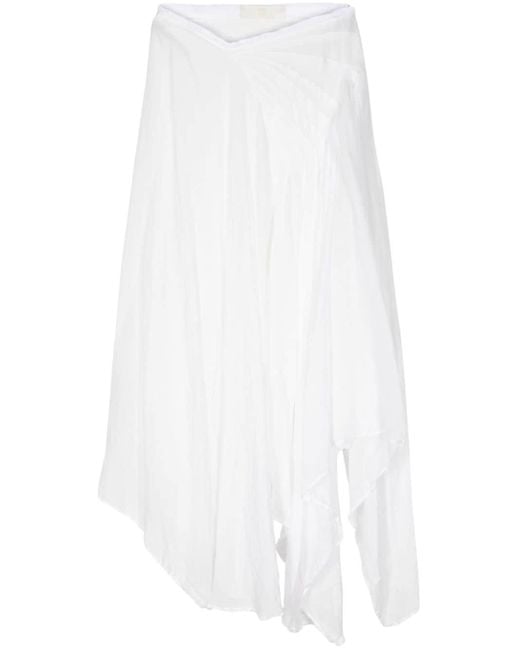 Marc Le Bihan White Asymmetric Ramie Midi Skirt