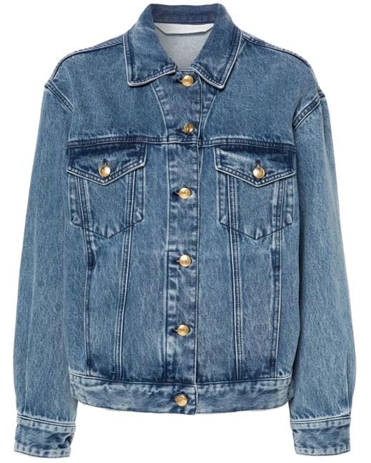 Palm Angels Blue Denim Jacket With Jungle Insert