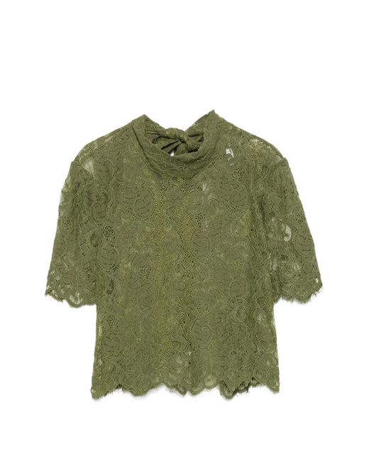 Imperial Green Pussy-Bow Lace Blouse