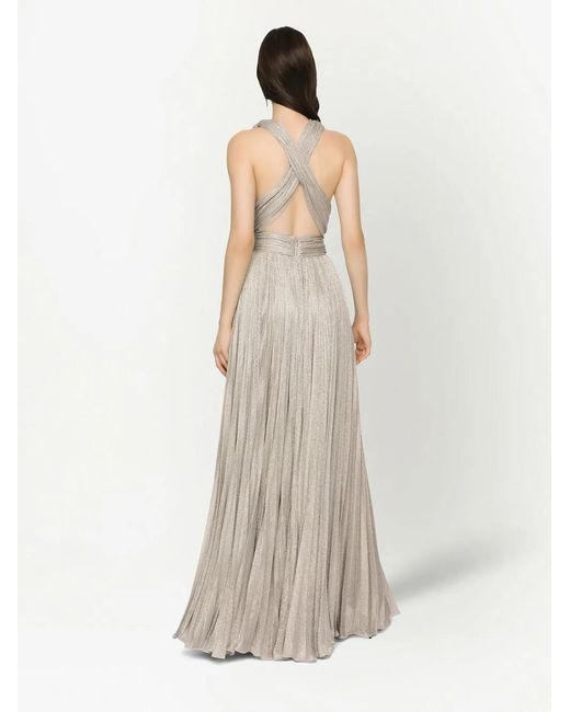 Dolce & Gabbana White Lamé-Effect Maxi Dress