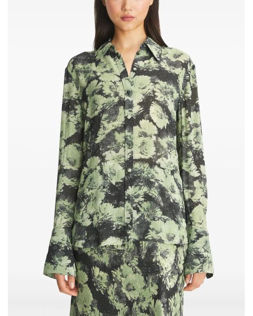 Tory Burch Green Floral Long-Sleeved Shirt