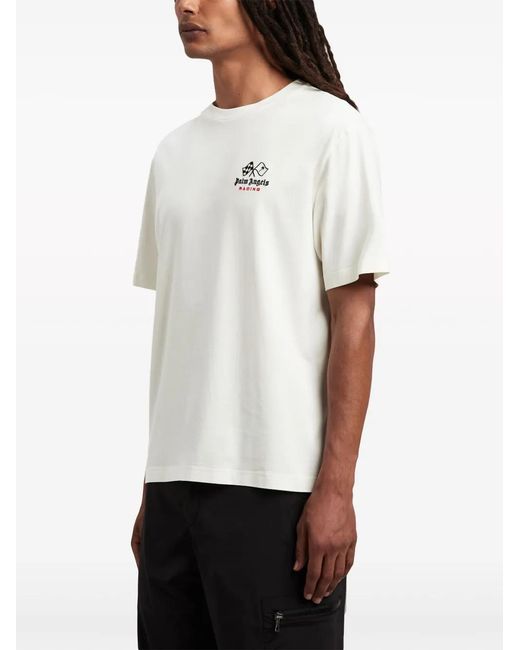 Palm Angels White Racing Graphic-Print Cotton T-Shirt for men