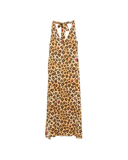 ALESSANDRO ENRIQUEZ Metallic Animal-Print Tie-Neck Maxi Dress
