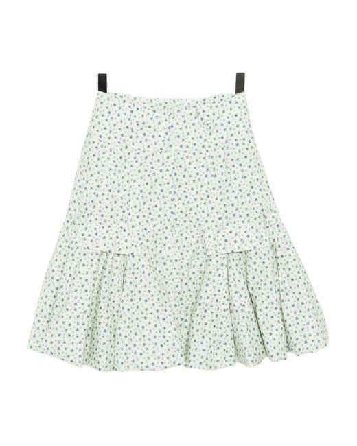 ROKH Natural Floral-Print Midi Skirt