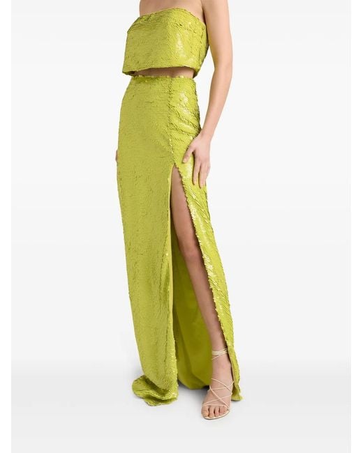 Cinq À Sept Yellow Jupiter Sequinned Column Skirt