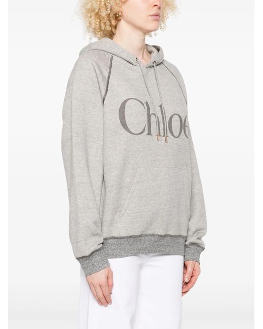 Chloé Gray Logo Classic Hoodie