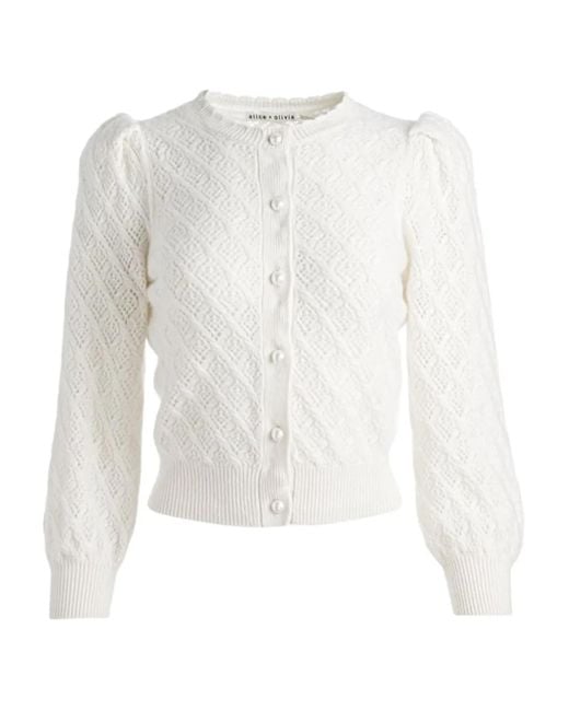 Alice + Olivia White Diamond-Pattern Cardigan