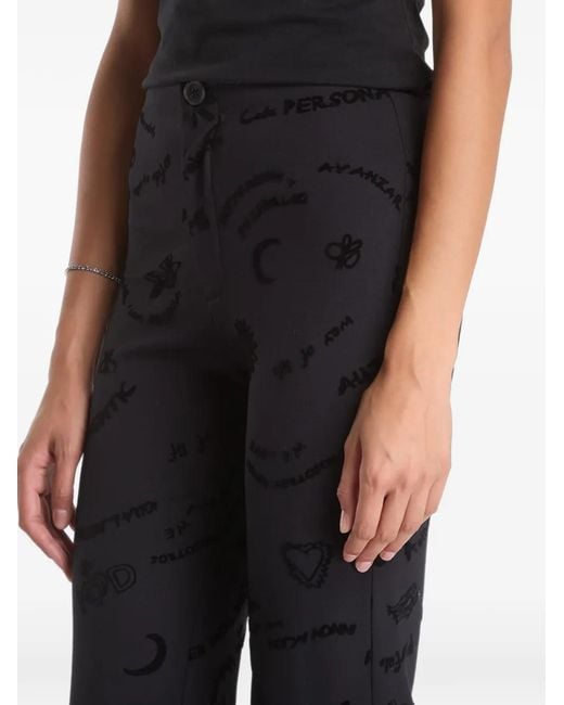 Desigual Black Flocked-Monogram Flared Trousers