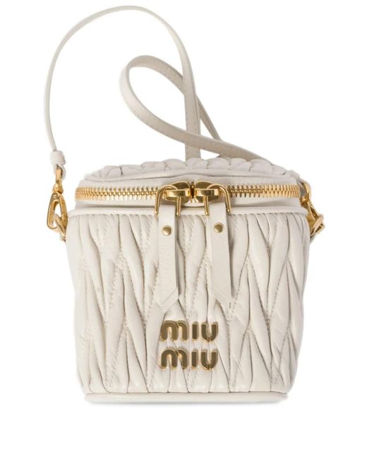Miu Miu White Matelassé Logo-Plaque Mini Bag