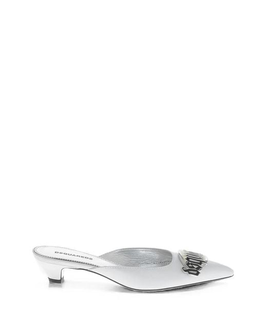 DSquared² White Logo-Plaque Pointed-Toe Mules