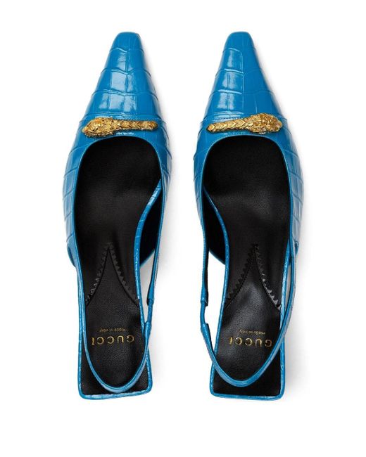 Gucci Crocodileprint Leather Pumps in Blue Lyst