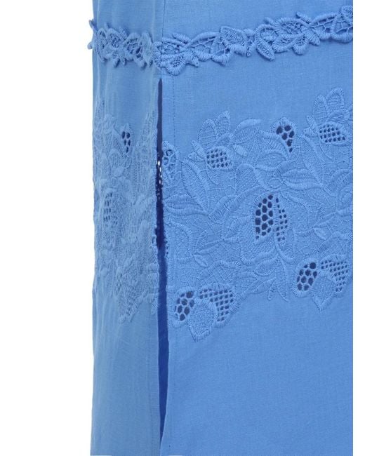 Ermanno Scervino Blue Lace-Trimmed Cut-Out Midi Dress