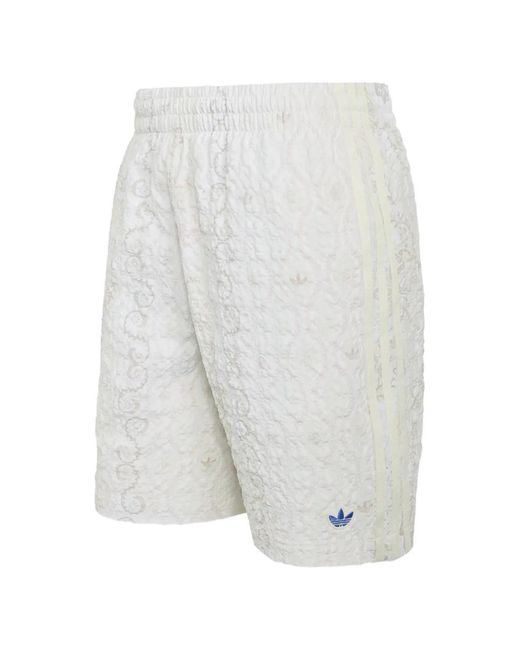 Adidas White Floral-Print Seersucker Track Shorts for men