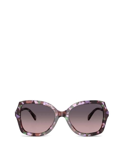 COACH Purple Tortoiseshell-Effect Geometric-Frame Sunglasses