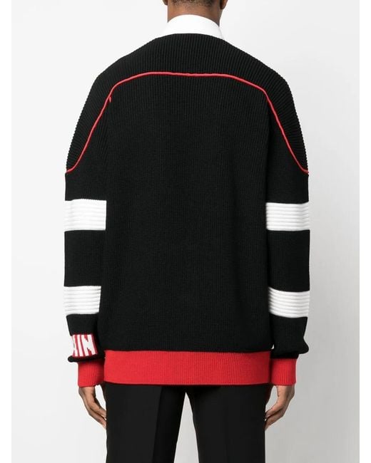 Balmain Black Logo-Patch V-Neck Cardigan for men
