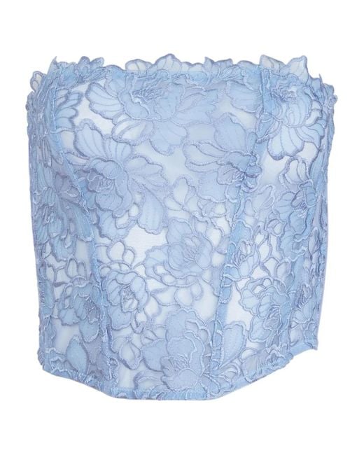 Fleur du Mal Blue Whitney Embroidered Corset Top