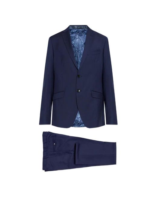 Etro Blue Single-Breasted Wool Suit for men